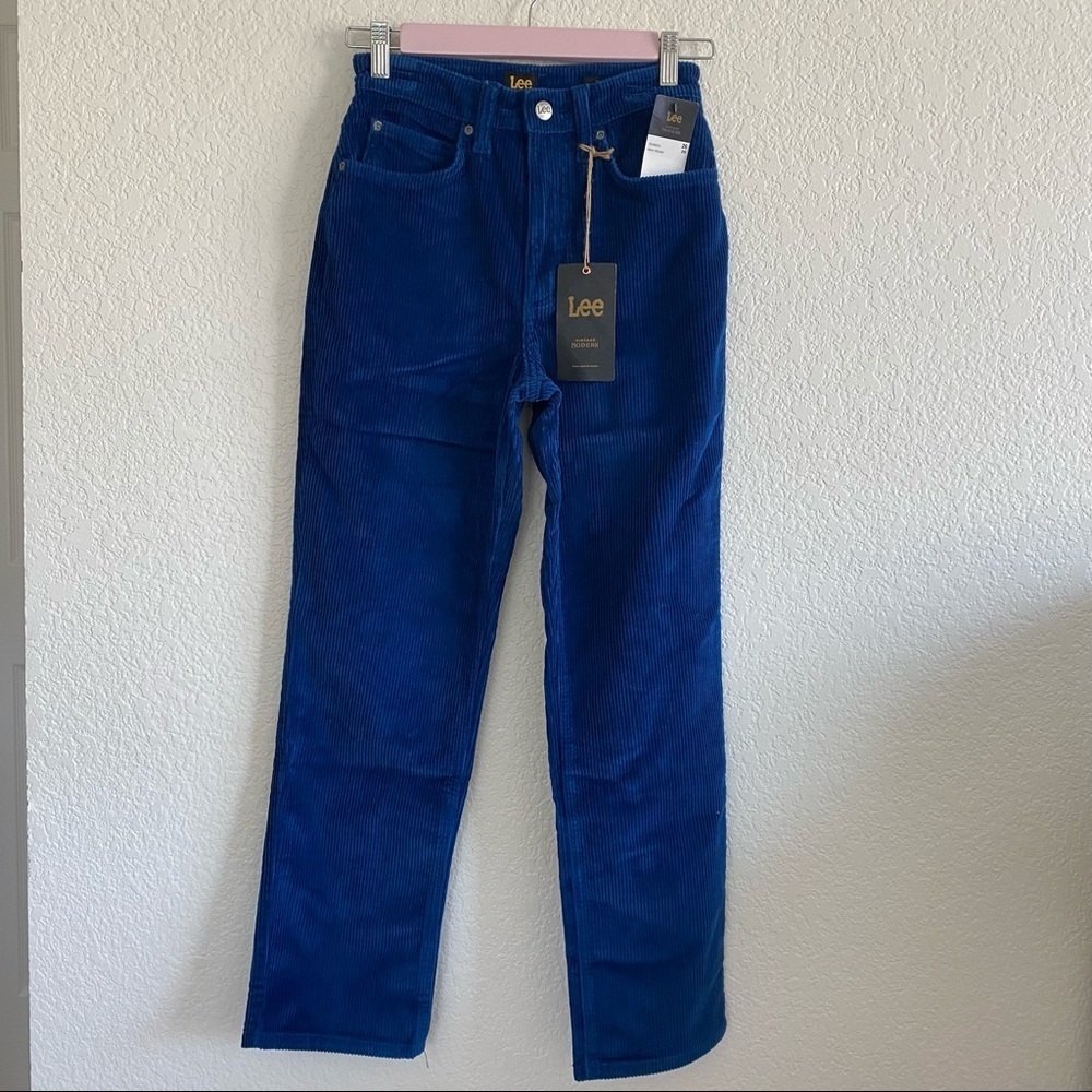 lee vintage modern corduroy royal blue high rise straight